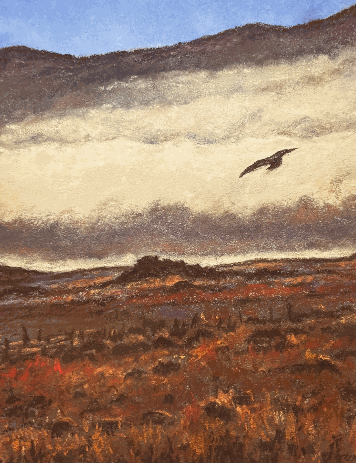 Painting Bird-Over-Red-Landscape